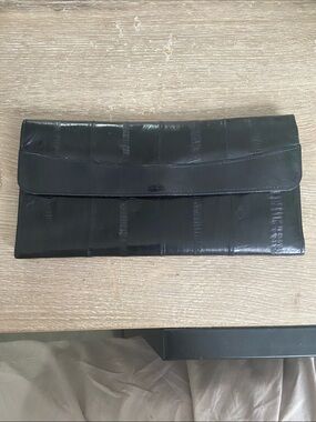 Vintage Black Eel Skin Coin Purse Wallet Pouch Soft Korea